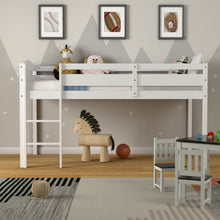 Load image into Gallery viewer, Wooden Twin Low Loft Bunk Bed with Guard Rail and Ladder-White
