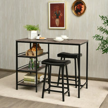 Load image into Gallery viewer, 3 Pcs Counter Height Dining Bar Table Set w/ 2 Stools and 3 Storage Shelves-BK
