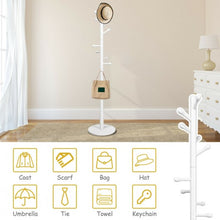Load image into Gallery viewer, Wooden Coat Rack Stand Entryway Hall Tree 2 Adjustable Height w/ 10 Hooks-White
