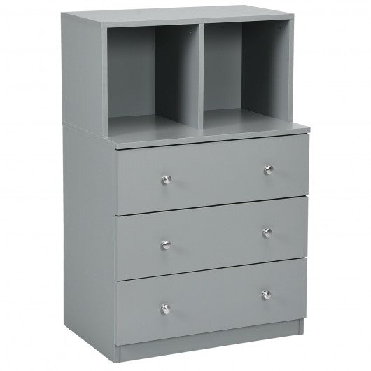 3 Drawer Dresser with Cubbies Storage Chest for Bedroom Living Room-Gray