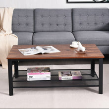 Load image into Gallery viewer, Metal Frame Wood Coffee Table Console Table with Storage Shelf-Brown
