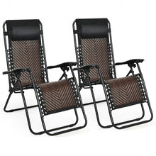 Load image into Gallery viewer, 2Pcs Folding Patio Rattan Zero Gravity Lounge Chair-Coffee
