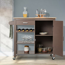Load image into Gallery viewer, Kitchen Island Trolley Cart Storage Cabinet with Wine Rack &amp; Shelf-Coffee
