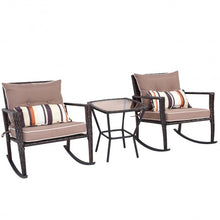 Load image into Gallery viewer, 3-Pc Rattan Rocking Chair and Coffee Table Furniture Set-Brown
