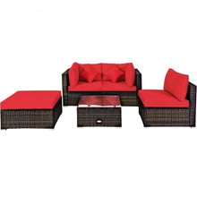 Load image into Gallery viewer, 5 Pcs Outdoor Patio Rattan Furniture Set Sectional Conversation with Navy Cushions-Red
