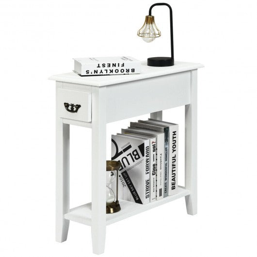 2 Tier End Bedside Sofa Side Table Narrow Nightstand-White