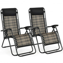 Load image into Gallery viewer, 2Pcs Folding Patio Rattan Zero Gravity Lounge Chair-Gray
