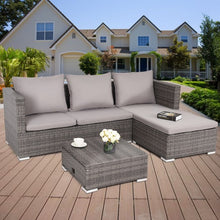 Load image into Gallery viewer, 3 pcs Steel Frame Adjustable Seat Rattan Wicker Sofa Furniture Set
