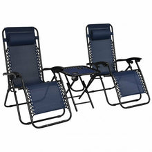 Load image into Gallery viewer, 3 pcs Folding Portable Zero Gravity Reclining Lounge Chairs Table-Navy
