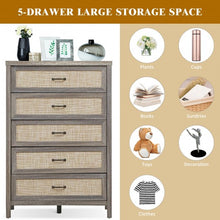 Load image into Gallery viewer, Dresser Rustic Storage Freestanding Wooden Cabinet with 5 Rattan Drawers-Oak
