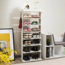 Load image into Gallery viewer, 7-Tier Vertical Design Wooden Shoe Storage Shelf with Hooks-White
