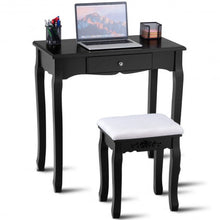 Load image into Gallery viewer, Vanity Makeup Dressing Table Stool Set Jewelry Desk 3 Drawer Mirror Black-Black
