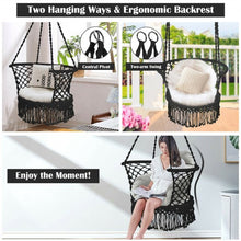 Load image into Gallery viewer, Hanging Hammock Chair Macrame Swing Hand Woven Cotton Backrest-Black
