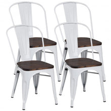 Load image into Gallery viewer, 4 pcs Tolix Style Metal Dining Side Chair Stackable Wood Seat-White
