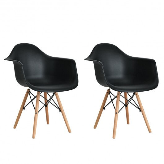 Set of 2 Mid Century Modern Molded Dining Arm Side Chair-Black