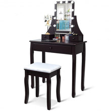 Load image into Gallery viewer, 10 LED Lighted Mirror and 3 Drawers Vanity Table Set-Brown
