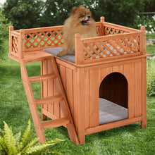 Load image into Gallery viewer, Wood Pet Dog House with Roof Balcony &amp; Bed Shelter

