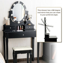 Load image into Gallery viewer, 3 Drawers Lighted Mirror Vanity Dressing Table Stool Set-Black
