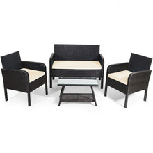 Load image into Gallery viewer, 4Pcs Patio Rattan Wicker Furniture Set Conversation Sofa Bench Cushion-White

