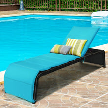 Load image into Gallery viewer, Patio Rattan Lounge Chair Back Adjustable Chaise Recliner  w/Cushioned-Turquoise

