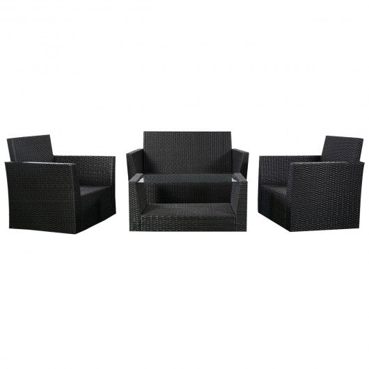 4 pcs Rattan Patio Cushioned Sofa - Black