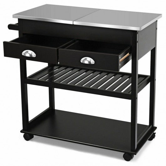 Stainless Steel Mobile Kitchen Trolley Cart With Drawers & Casters-Brown