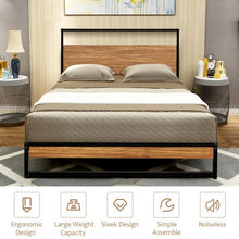 Load image into Gallery viewer, Twin Size Metal Frame Bed Platform Wooden Slat Support with Headboard
