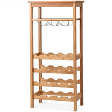 Load image into Gallery viewer, 16 Bottles Bamboo Storage Wine Rack with Glass Hanger
