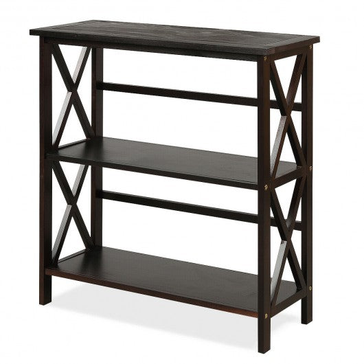 3-Tier Wooden Open Shelf Bookcase with X-Design-Coffee