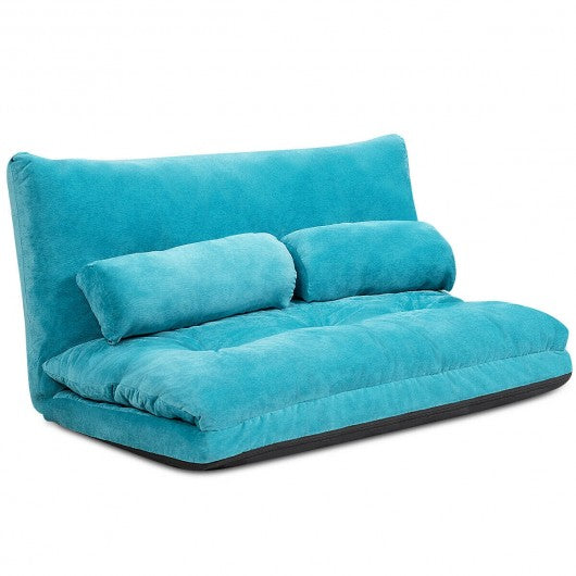 6-Position Adjustable Sleeper Lounge Couch with 2 Pillows-Blue