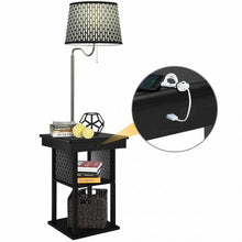 Load image into Gallery viewer, Floor Lamp Bedside Desk with USB Charging Ports Shelves-Black

