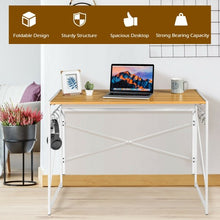 Load image into Gallery viewer, Folding Computer Desk Writing Study Desk Home Office with 6 Hooks-Natural
