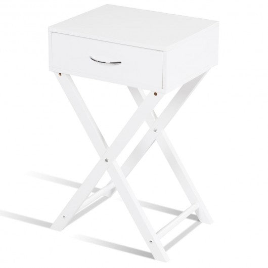 Campaign Style Modern X-Shape Accent Side End Table-White