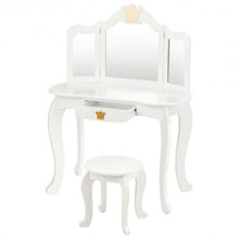 Load image into Gallery viewer, Kids Makeup Dressing Table with Tri-folding Mirror and Stool-White
