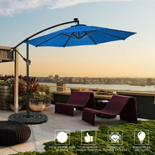 Load image into Gallery viewer, 10&#39; Patio Hanging Umbrella Sun Shade with Solar LED Lights-Blue
