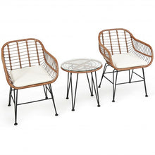 Load image into Gallery viewer, 3 Pcs Patio Rattan Bistro Set with Cushion-White
