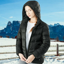 Load image into Gallery viewer, Hooded Electric USB Women�s Down Heated Jacket-Black-XL
