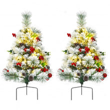 Load image into Gallery viewer, Set of 2 Outdoor 24in Battery Powered Pre-lit Pathway Flocked Christmas Trees
