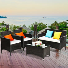 Load image into Gallery viewer, 4 pcs Patio Garden Rattan Furniture Set Coffee Table Cushioned Sofa
