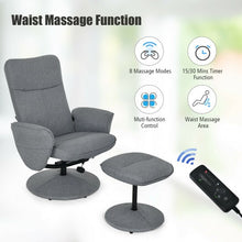 Load image into Gallery viewer, Fabric Massage Swivel Lounge Recliner with Ottoman-Gray

