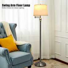 Load image into Gallery viewer, Swing Arm LED Floor Lamp with Hanging Fabric Shade
