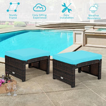 Load image into Gallery viewer, 2 Pieces Cushioned Patio Rattan Ottoman Foot Rest-Turquoise
