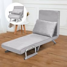 Load image into Gallery viewer, Chamois Convertible Sleeper Bed Arm Sofa with Pillow-Gray
