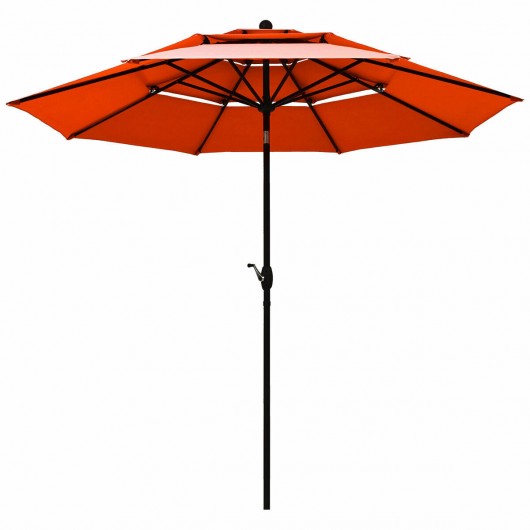 10ft 3 Tier Patio Umbrella Aluminum Sunshade Shelter Double Vented-Red