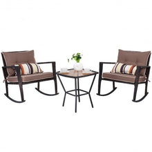 Load image into Gallery viewer, 3-Pc Rattan Rocking Chair and Coffee Table Furniture Set-Brown

