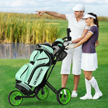 Load image into Gallery viewer, Folding 3 Wheels Golf Push Cart with Brake Scoreboard Adjustable Handle-Green
