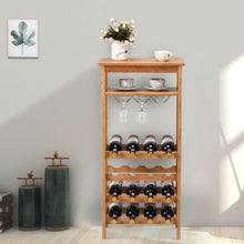 Load image into Gallery viewer, 16 Bottles Bamboo Storage Wine Rack with Glass Hanger
