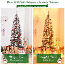 Load image into Gallery viewer, 6 ft Pre-lit Snow Flocked Artificial Pencil Christmas Pine Tree w/250 LED Lights
