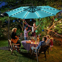 Load image into Gallery viewer, 10 Ft Solar LED Offset Umbrella with 40 Lights and Cross Base for Patio-Turquoise
