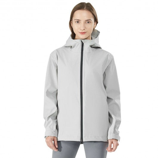 Women's Waterproof & Windproof Rain Jacket with Velcro Cuff-Gray-M